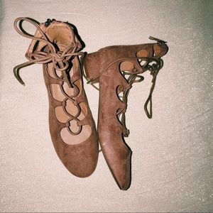 Dust rose lace up flats